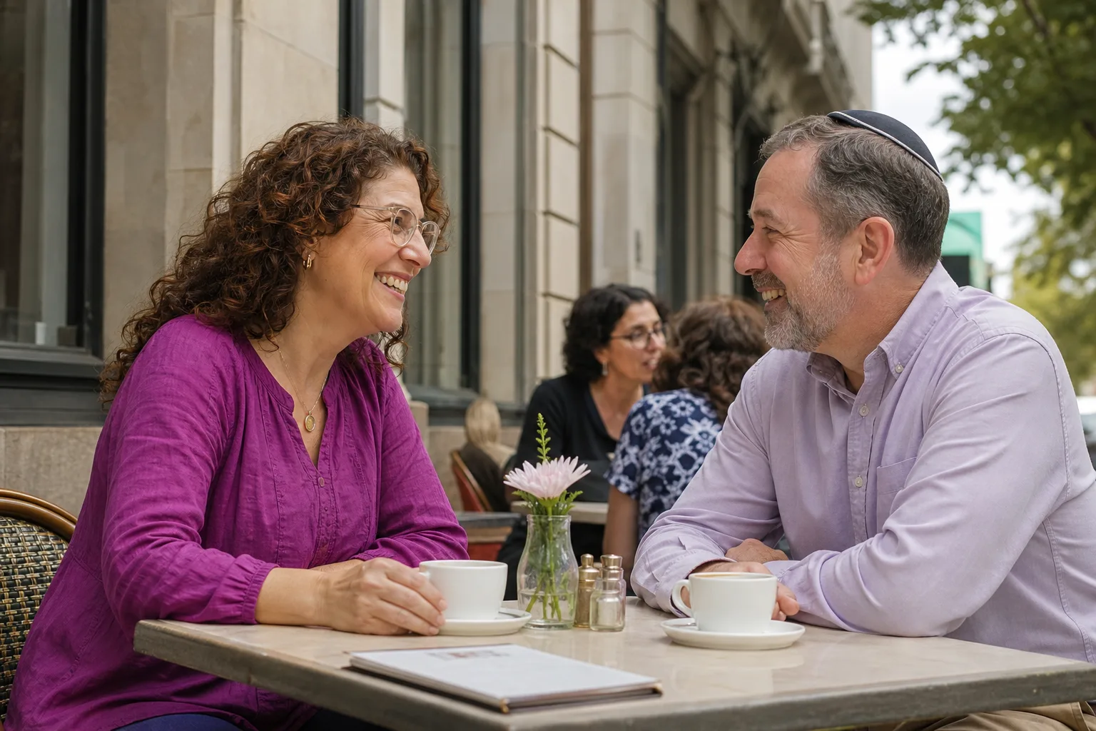 Mature couple enjoying a relaxed conversation over coffee