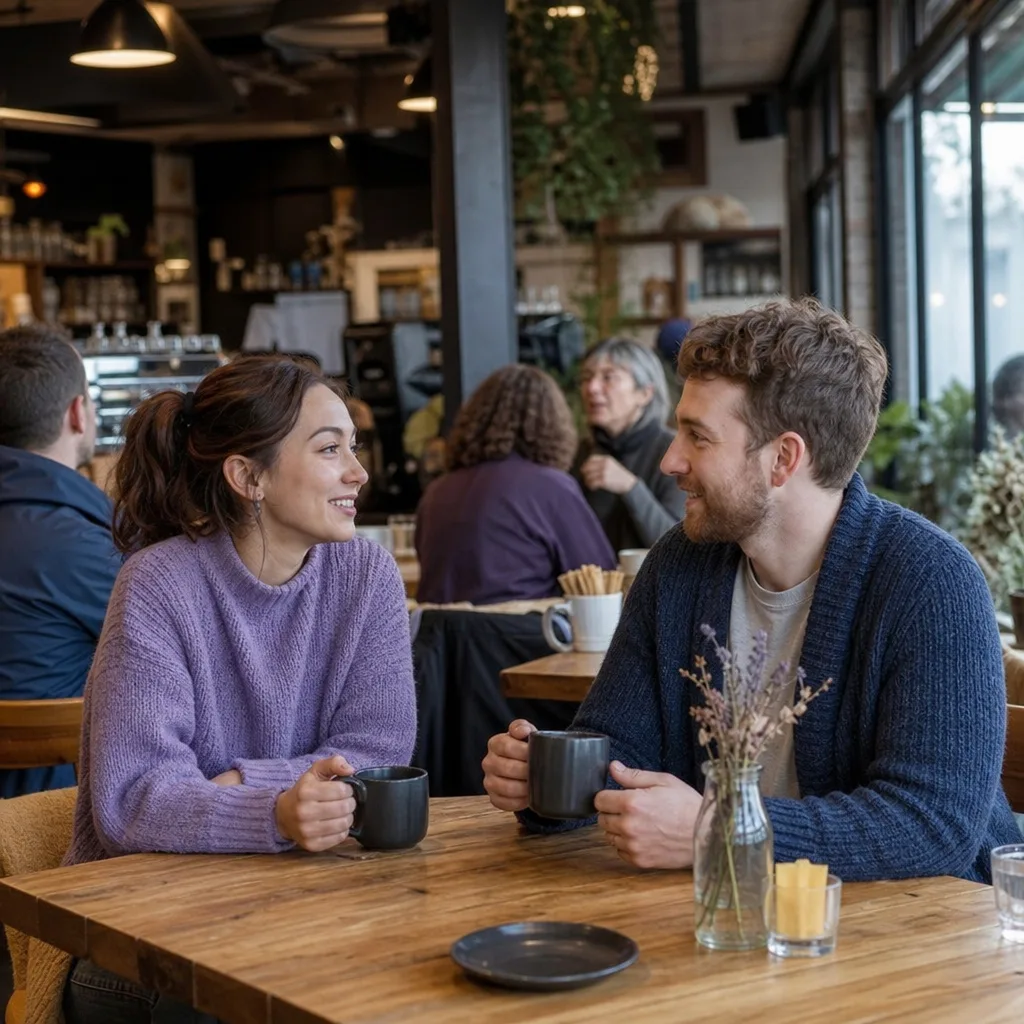 Two people having a relaxed video call before arranging a date